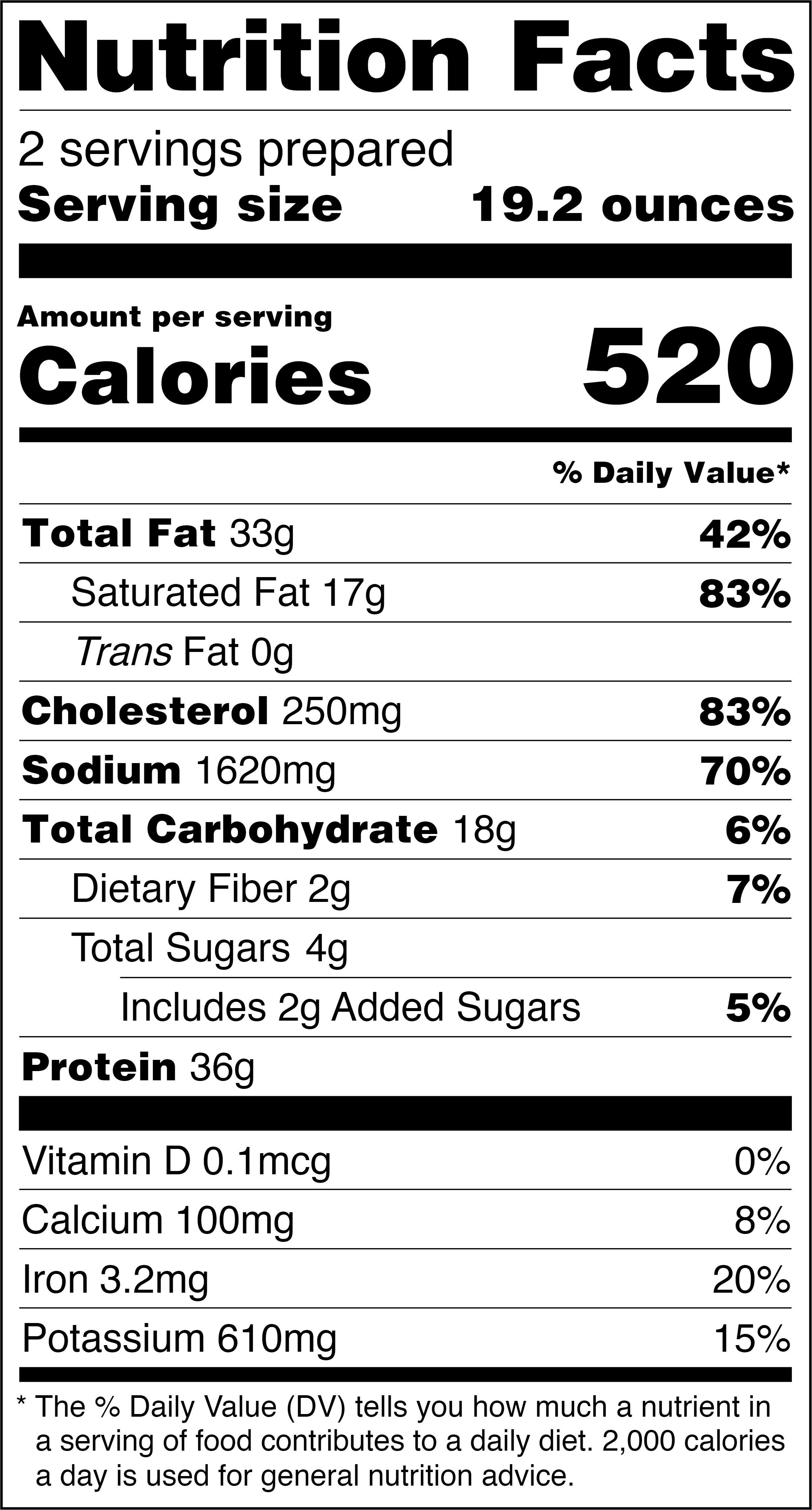 Nutrition Facts 2 servings Prepared