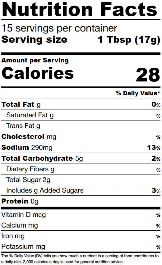 Nutrition facts for Crabby Bags Garlic Butter Sauce highlighting calories, sodium, and carbohydrates per serving.